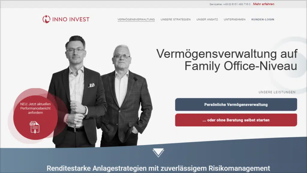 Referenzprojekt Inno Invest: Screenshot der Website