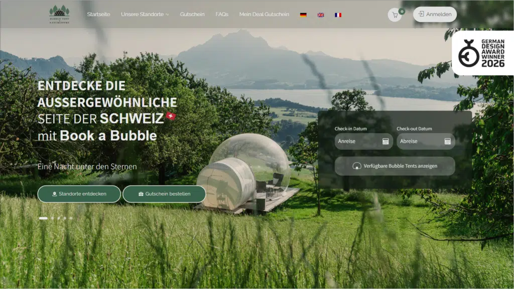 Referenzprojekt Bubble Tent Schweiz: Screenshot der Website