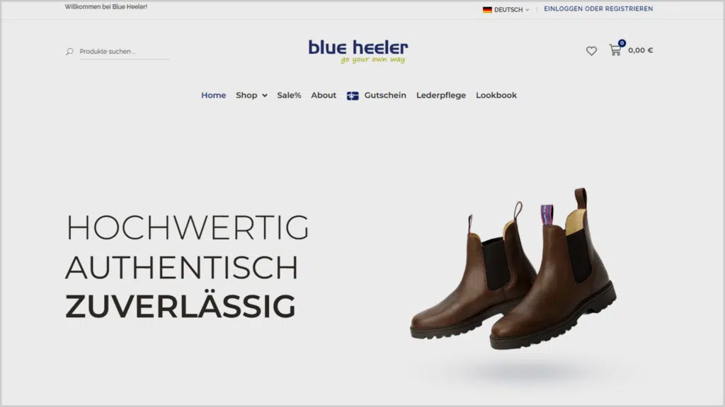 Referenzprojekt Blue Heeler: Screenshot der Website