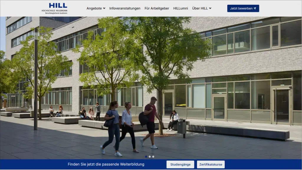 Referenzprojekt Hochschule Heilbronn (HILL): Screenshot der Website
