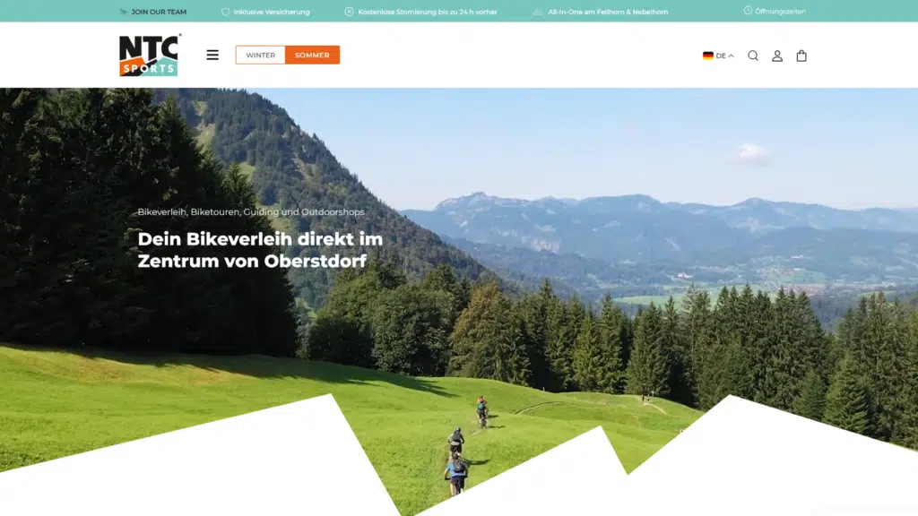 Referenzprojekt NTC Oberstdorf: Screenshot der Website