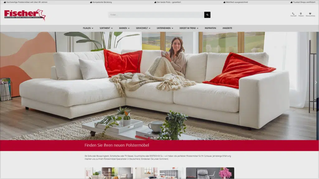 Referenzprojekt Polstermöbel Fischer: Screenshot der Website
